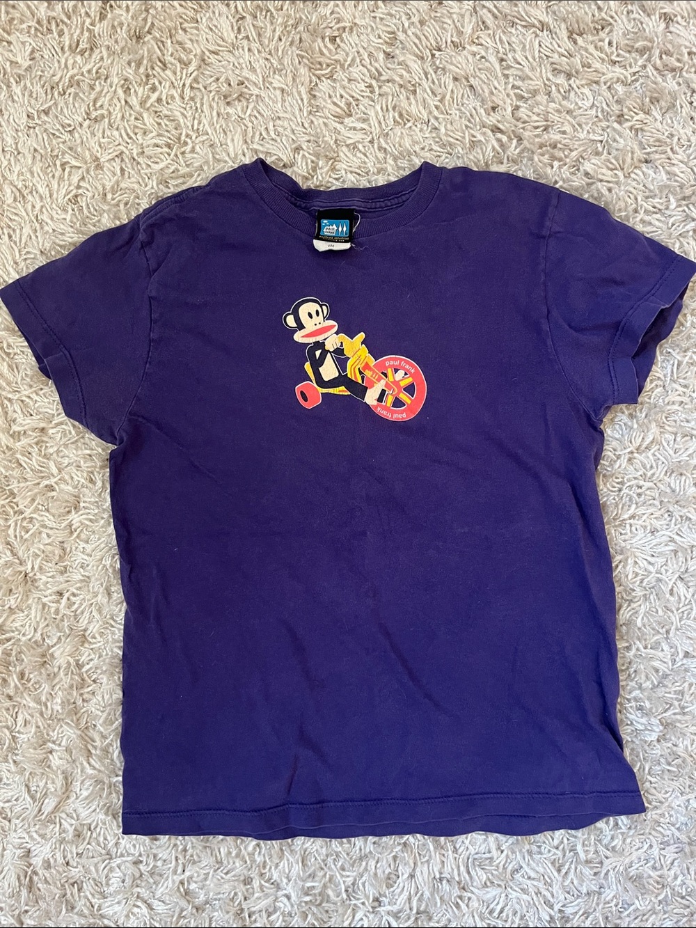 Vintage Paul Frank Purple Short Sleeve Tee with Monkey Tricycle Graphic